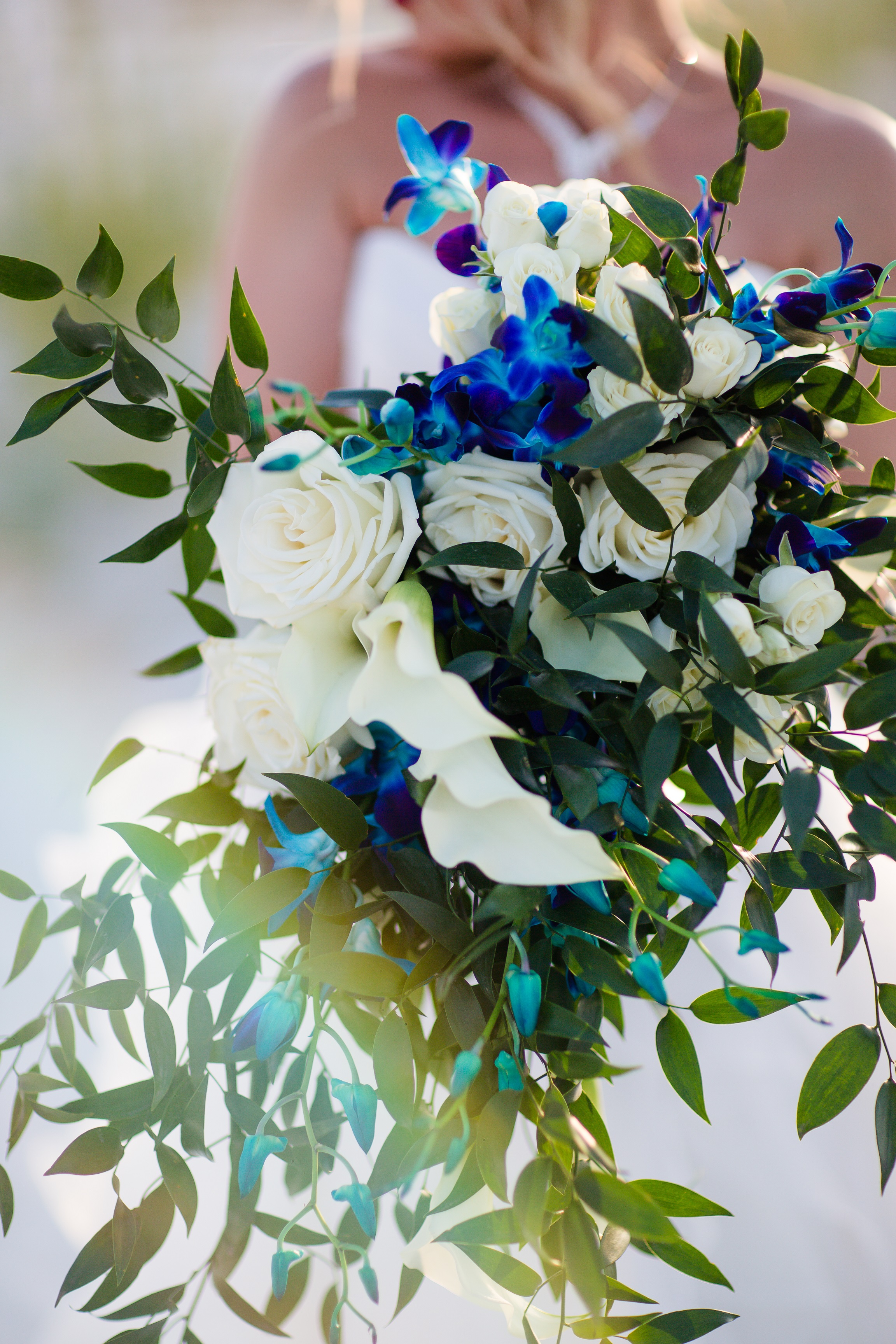 blue and white bridal bouquet for beach wedding at Anna Marie Island