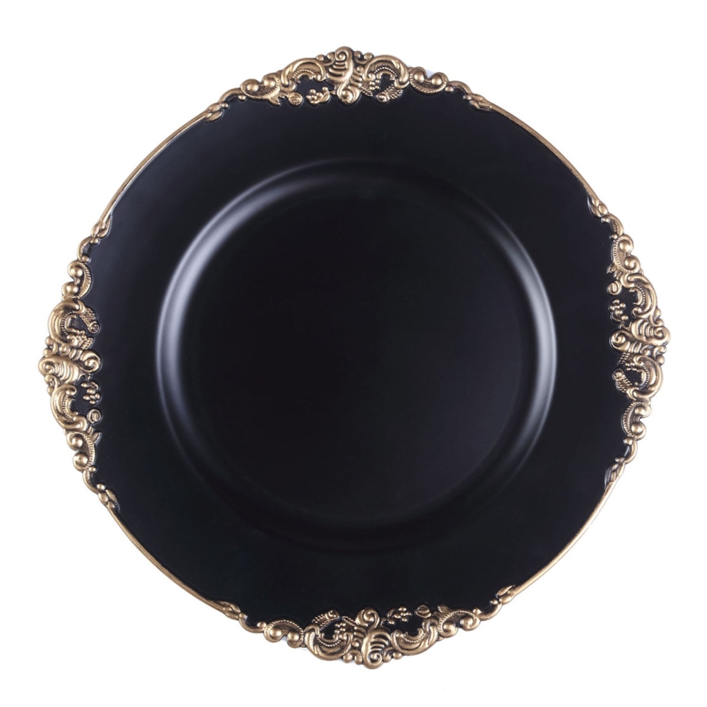 Black Leaf Embossed Baroque With Antique Gold Rim; Precious Moments Events