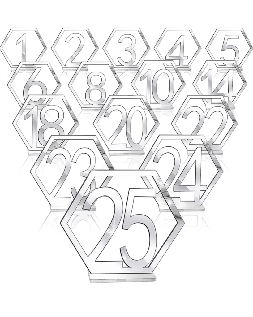 Silver Table Numbers; Precious Moments Events