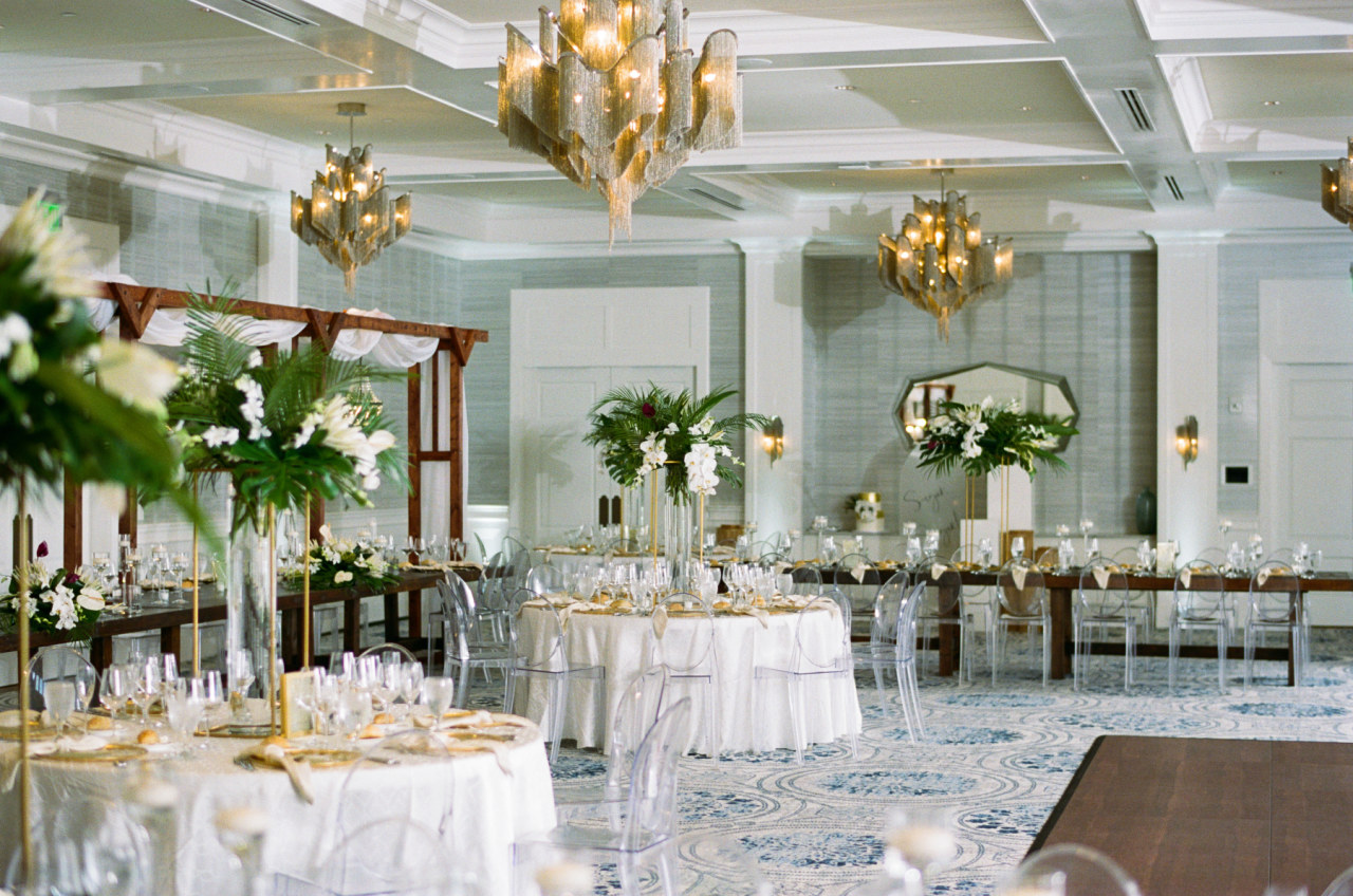 indoor wedding reception at Mediterra Golf Course by Precious Moments Events