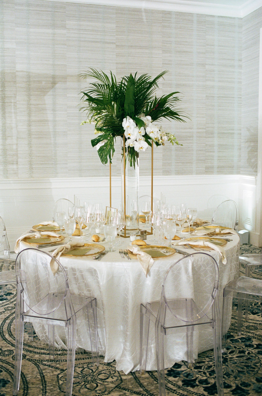 gold wedding reception at Mediterra Golf Course by Precious Moments Events