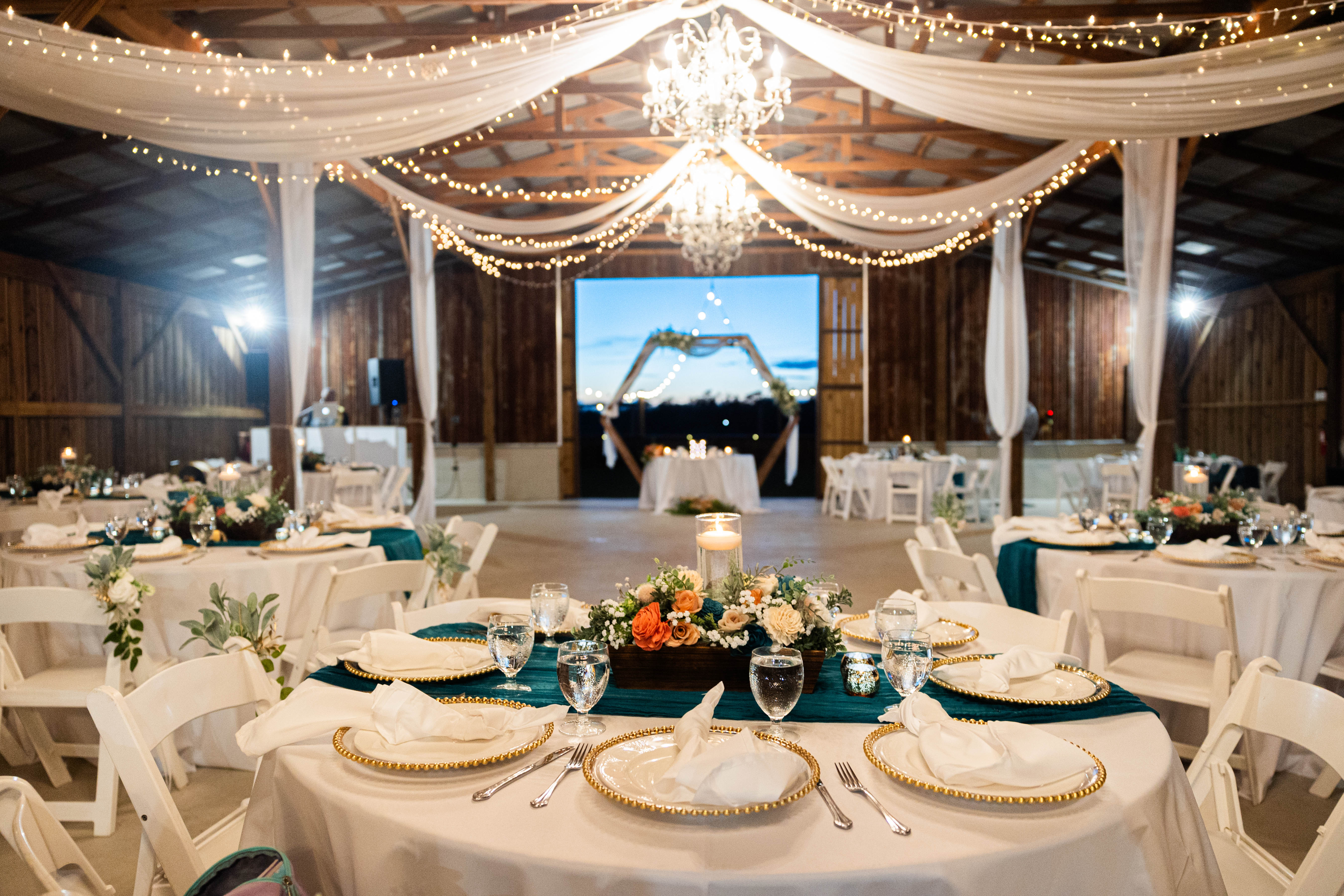 elegant barn wedding reception at Ivory Acres