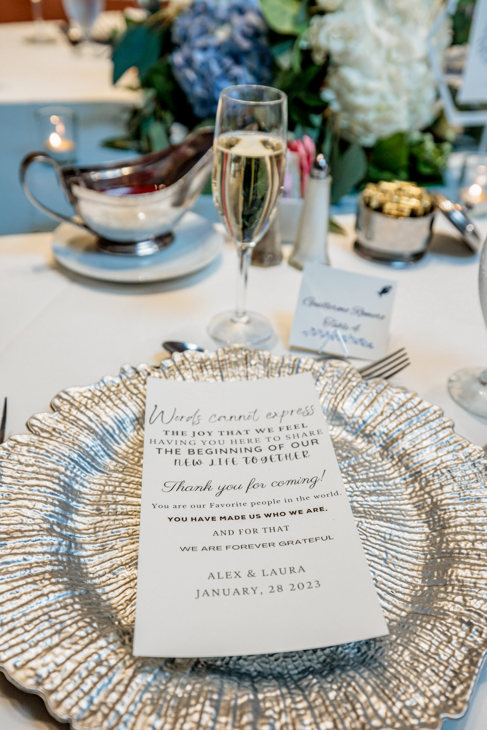thank you card on wedding table setting