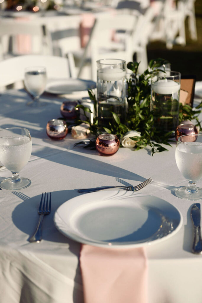 blue and white wedding tablescape