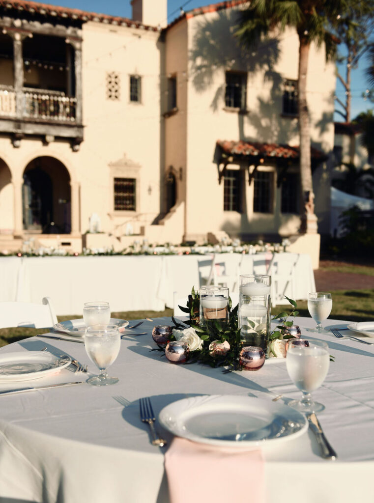 pink and white detailed wedding reception at Powel Crosley Estate