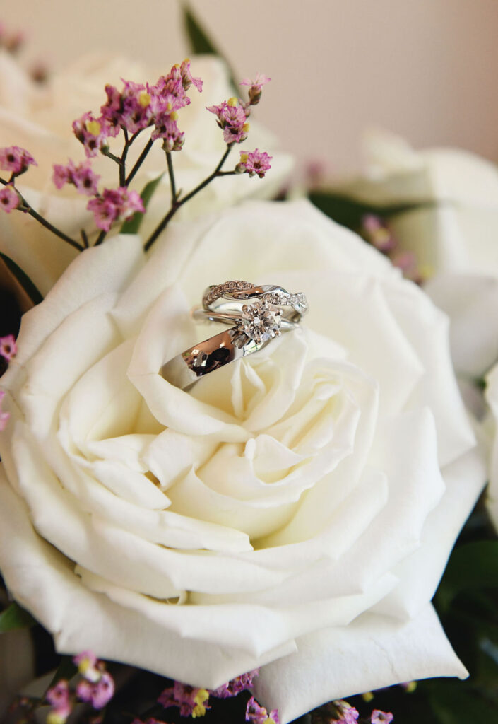 round diamond engagement ring in white rose