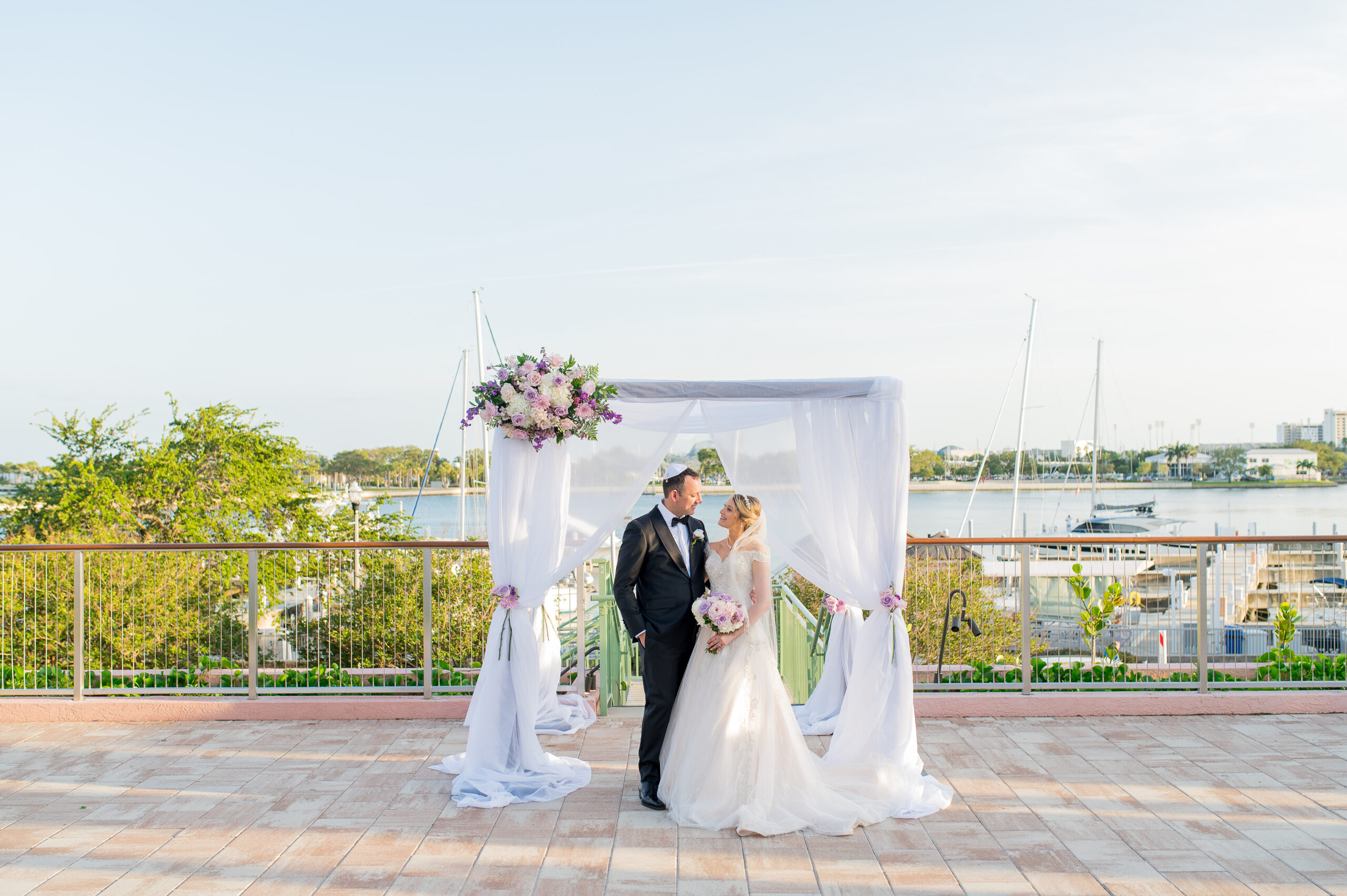 linen draped chuppah for wedding ceremony