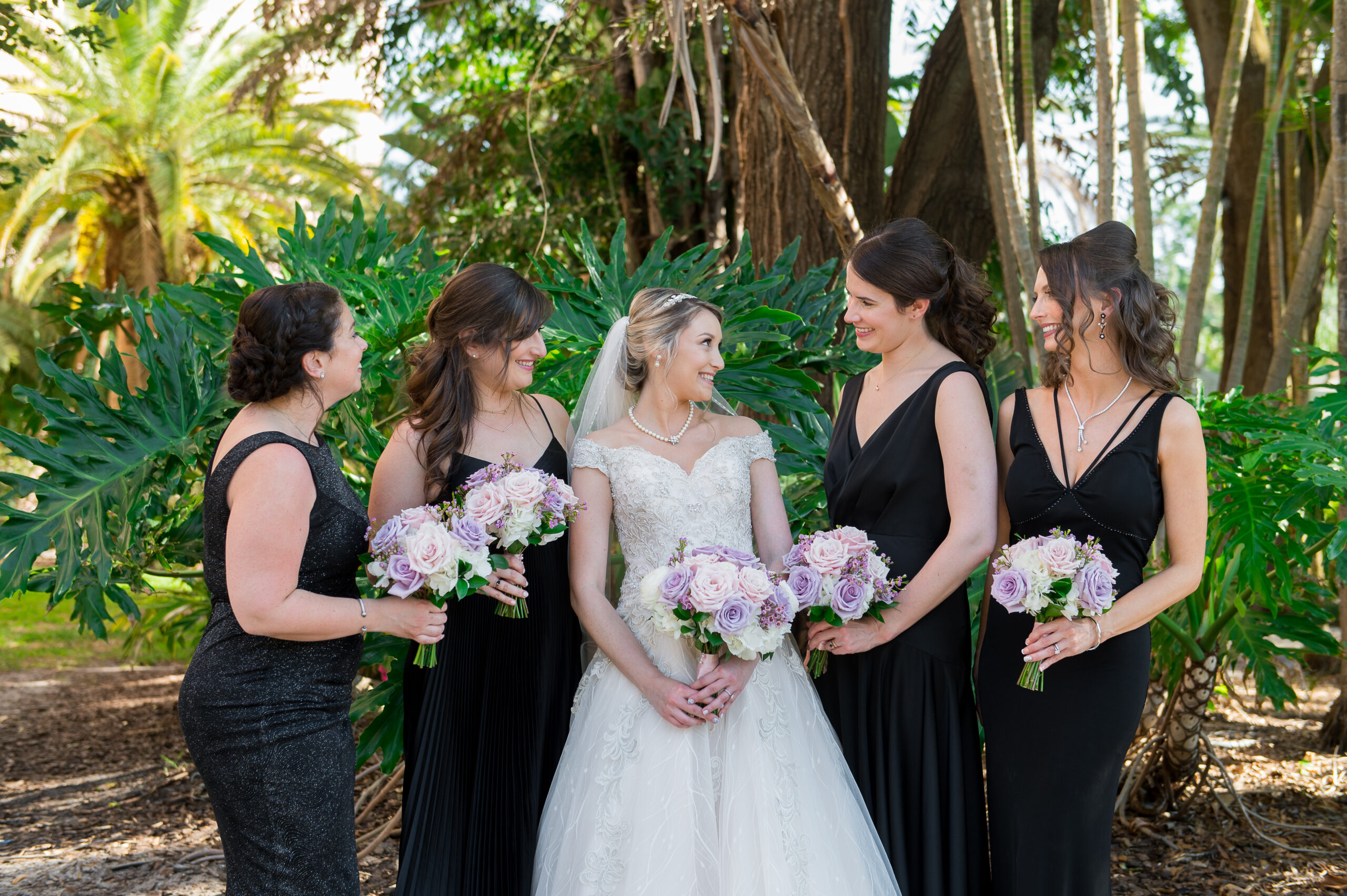 bridesmaids in black dresses