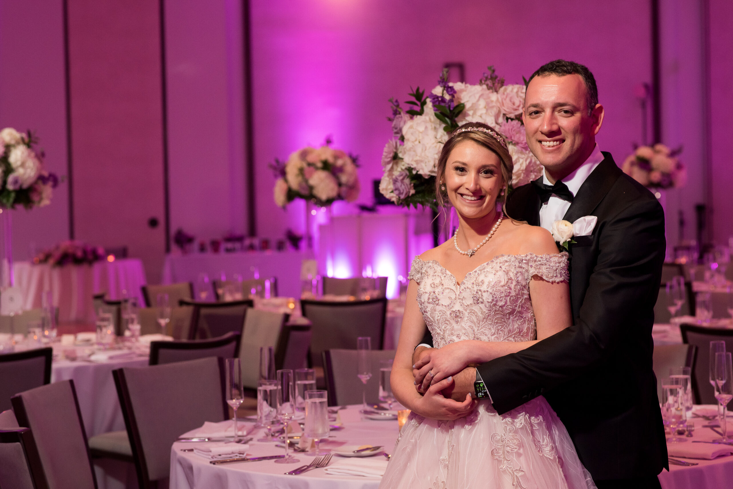 bride and groom in ballroom at Vinoy Resort & Golf Club
