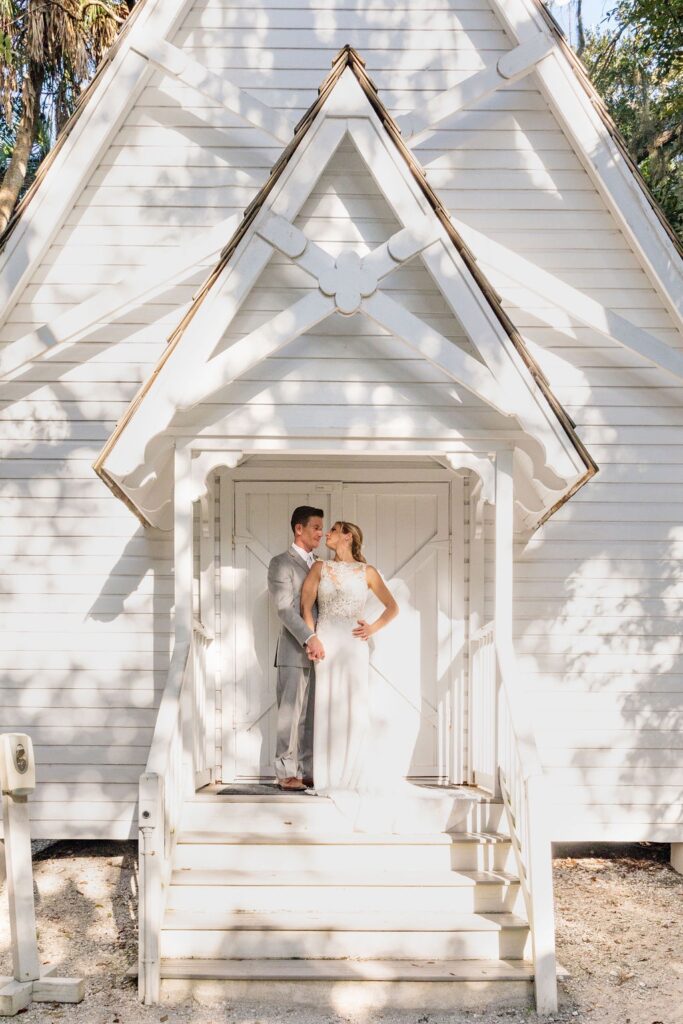 bride and groom portraits at Marie Selby Spanish Historical Point