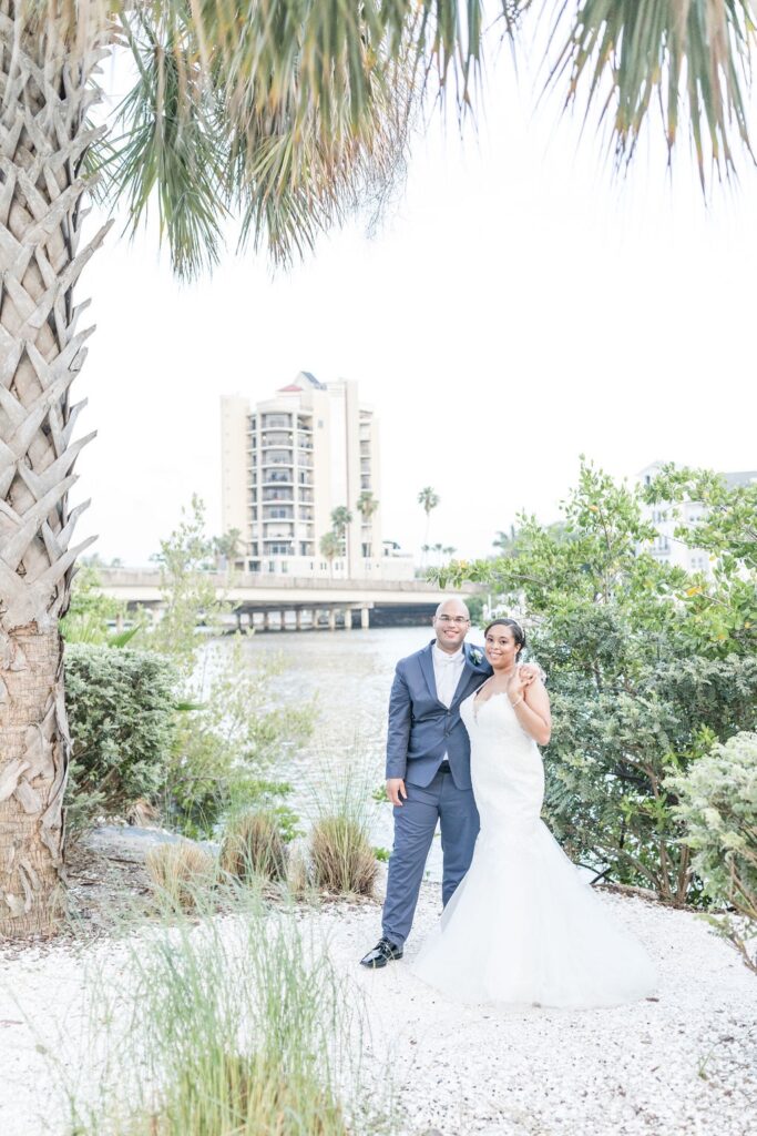 bride and groom portraits outside at Tampa Bay History Center