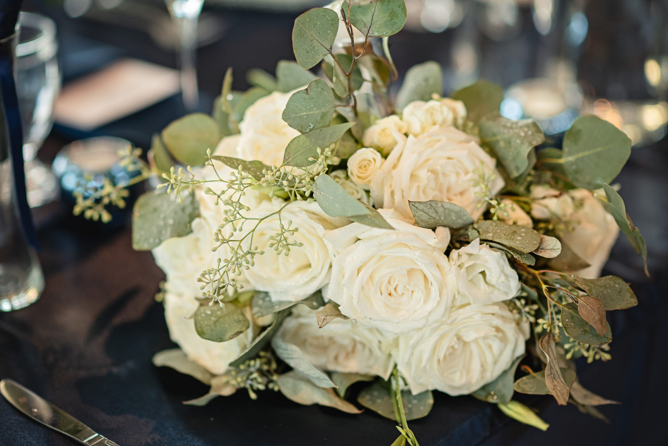white rose wedding decor